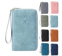 Porte-passeport RFID pour portefeuille, pochette de rangement de documents avec blocage RFID, étui pour cartes de crédit, portefeuille de voyage, bleu ciel