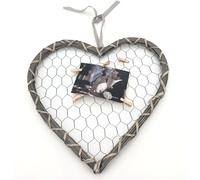 Porte photo coeur 40x40cm bois coeur avec grille et 5 pinces Porte photo cadre