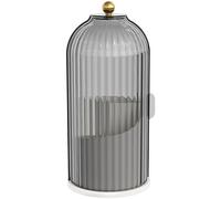 Porte-pinceaux de maquillage décoratif en verre avec dessus doré, design cylindrique côtelé, récipient de rangement gris transparent, plastique lavable (gris clair)
