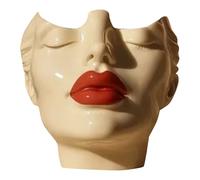 Porte-pinceaux de maquillage - Porte-stylo pour bureau - porte-pinceaux bohème Flower Pot Female Head Shape Feminine Modern Storage Decoration Makeup Brush Holder For Table Shelf (Beige2, 15X12X8cm)