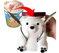 Porte-pinte de crème glacée d'été, ours polaire imprimé 3D, anti-fuite, joli porte-pinte de crème glacée en forme d'ours polaire avec poignée antigel et 2 cuillères, base antidérapante pour les