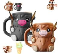 Porte-pinte de crème glacée en forme de vache avec poignée et 2 cuillères - Récipient étanche imprimé 3D pour Ben & Jerry's, sucettes glacées, canettes de bière - Cadeau animal mignon pour les