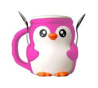 Porte-pinte de glace Pingouin mignon, impression 3D Pebbles The Penguin, contenants de glace Pingouin avec poignée antigel et deux cuillères, manchon anti-fuite pour canette de bière (Pink)