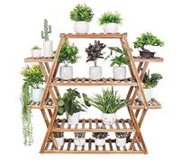 Porte Plante Intérieur en Bois: Étagère Plante Extérieur Support Plantes sur Pied Support Pot de Fleur pour Jardin Maison Salon Balcon Terrasse Bureau - 105.5x95x25cm