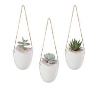 Relaxdays Porte-Plantes Mural en Lot de 3, Suspendre grâce à la Corde, pour Vos trésors Verts, intérieur, Blanc