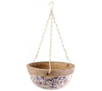 Porte plante suspendu - ESSCHERT DESIGN - Céramique - Motif fleur bleu - Diamètre 25,5 cm - Hauteur 11,8 cm