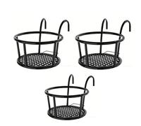 Porte-Planter Suspendu En Fer Forgé De 3 Packs Brun Pour Garde-Croches, Cintre D'usine De Balcon En Métal À La Ruste Avec Crochets, Décor De Jardin Extérieur Économisant De L'espace Pour Le Patio Et L