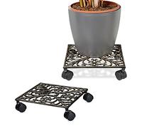Porte-Plantes à roulettes, Lot de 2, Support Pot de Fleurs, 4 Roues, D: 33,5 cm, carré, Design antiquités, Bronze