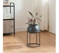 [en.casa] Porte-Plantes Style Intemporel avec Cache-Pot Support de Plantes pour Intérieur Bac à Fleurs pour Salon Chambre Métal 32 x 20 cm Noir
