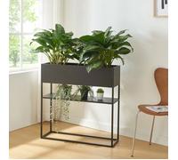 Porte-plantes surélevé Joensuu avec étagère 80 x 80 x 25 cm noir