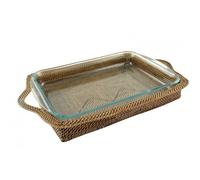 Porte-plat en rotin rectangulaire 40 x 37 cm et plat en Pyrex