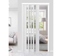 Porte pliante en accordéon - Porte coulissante intérieure pour chambre à coucher, couloir et garde-manger - Séparateur de pièce et portail de séparation (blanc 185,5 x 203 cm)