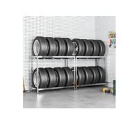 Porte-pneus à 2 Niveaux 2 pcs, Support de Pneu avec Hauteur réglable, Etagère à Pneus, Etagère de Rangement Garage, Industriel, Argenté 110x40x110 cm