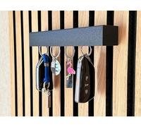 Porte-porte-clés pour panneaux acoustiques - Organisateur de clés - Montage sans perçage - Jusqu'à 4x clés - Crochets cachés - Noir mat - Convient aux panneaux de largeur de lamelles 12 13 14 15 mm