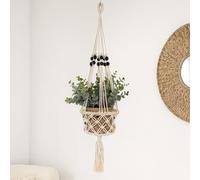 Porte-pot Macramé Grande Perle - 100 × 15 cm en coton naturel 100 %, perles décorées, faites à la main en Indonésie, suspension pour plantes moyennes dans le salon, le balcon ou le studio de yoga