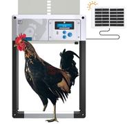 Porte poulailler Automatique 'ChickenGuard All-in-One'. Écran LCD programmable, Mode Hiver Puissant, Capteur de Lumière/Minuterie, Arrêt de Sécurité, Porte/Trappe en Aluminium (Gris + Kit Solaire)