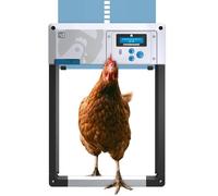 Porte poulailler Automatique 'ChickenGuard All-in-One'. Écran LCD programmable, Mode Hiver Puissant, Capteur de Lumière/Minuterie, Arrêt de Sécurité, Porte/Trappe en Aluminium (Bleu + Piles)