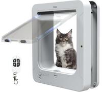 Porte pour chat Deluxe Mart avec micropuce, 2 colliers, chatière intelligente à 4 modes, ouverture de 19,5 x 21 cm, entrée silencieuse, télécommande, sécurisée et durable pour chats et petits chiens