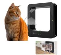 Porte pour Chat Intelligente, chatière avec Puce électronique, avec 2 Colliers de détection et 1 télécommande, Taille d'ouverture : 7.7 * 8.3 in, chatière à Puce électronique，Noir