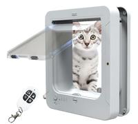 Porte pour Chat Intelligente, chatière avec Puce électronique, avec 2 Colliers de détection et 1 télécommande, Taille d'ouverture : 7.7 * 8.3 in, pour Chat, Chiot（Blanc）