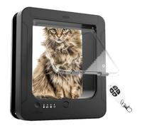 Porte pour Chat Intelligente pour Intérieur Et Extérieur, Chatière à Puce électronique, avec 2 Colliers à Capteur Et 1 Télécommande, Taille D'ouverture : 19,6 * 21,1 Cm, pour Chat Et Chiot Black