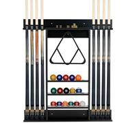 Porte-Queues de Billard Mural COSTWAY-8 Queues,Rainures à 3 Niveaux-15 Porte-balles,1 Porte-boules-Triangle en Bois-79x91 cm-Noir