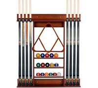 CostwayPorte-Queues de Billard Mural 8 Queues et Rainures à 3 Niveaux 15 Porte-balles 1 Porte-boules Triangle en Bois pour Club
