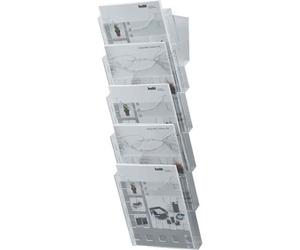 Porte revue mural - HELIT - A4 - Transparent - Kit de 5 - Support mural inclus