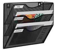 Porte Revue Mural Métal 3 Compartiments A4 Organisateur Bureau Suspendu Range Papier Corbeille Courrier Noir YYV