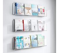 JLXJYS Présentoir à brochures mural acrylique transparent 3 pièces 60x5x15 cm kit montage