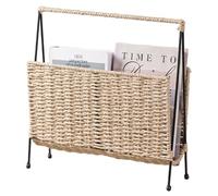 Porte-revues bohème en papier tissé avec support en fer panier à livres de 35, 5 x 9, 9 x 35, 5 cm pour journaux salon salle de bain