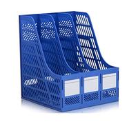 Porte-revues En Plastique à 3 Compartiments, Organiseur De Bureau Bleu Pour la Maison, le Bureau, L'école, la Conférence, Durable Et Résistant à la Déformation