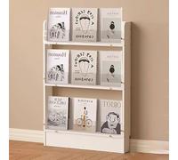 Porte-revues étroit à 3 niveaux en bois massif avec plinthe, support de littérature fin et clôture en acrylique, bibliothèque de lecture blanche (60 cm)