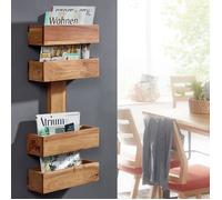 WOHNLING Zeitungsständer feuillus Acacia 2 magasins de Stockage Design de Stands Brochure Holder Country Style
