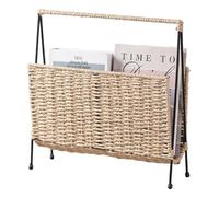 Porte-revues, porte-revues en papier tissé bohème avec support en fer, panier à livres 13, 8 x 3, 9 x 13, 8 pouces pour lettre de journal, salon, salle de bain, bureau, crèche, décoration d'intérieur