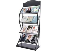 Porte-revues Porte-revues Porte-revues à 4 Niveaux sur Pied Porte-journaux Manuel Support de Rangement pour Livres Présentoir pour Magazines en Fer (Noir)