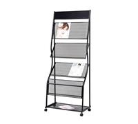 Porte-revues, pour Livres, brochures, Magazines, j Porte-revues sur Pied, Porte-journaux à roulettes en Fer à 4 Couches, présentoir de brochures for l'affichage de brochures ou de Documents(Black)