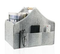 Porte-revues, rangement de journaux moderne, grand panier de journaux en feutre, séparateur amovible à 4 couches, manche en bois massif, 3 petites poches extérieures, convient pour ranger la maison