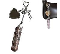 Porte-Rouge à lèvres en Acier Inoxydable, 2 en 1, pour Sac à Main, Porte-Gloss Chic avec Miroir, Porte-clés, Sac de Rangement pour Rouges à lèvres en Cristal, Accessoires de Mode (Heart)