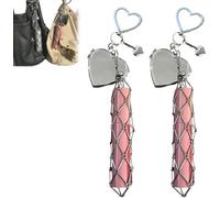 Porte-Rouge à LèVres En Acier Inoxydable, Porte-CléS 2 En 1, Pour Sac à Main, Sac De Rangement, Compact Et LéGer, En Maille MéTallique, Un Accessoire Tendance.,2Pcs Heart