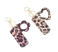 Porte-Rouge à Lèvres Portable PU Léopard avec Porte-clés 2 Pièces | Mini Miroir Cœur Intégré, Rangement Compact pour Voyager, Format Pratique pour Femmes