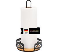 Porte-rouleau de cuisine, noir mat avec bambou