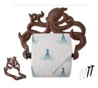Porte-Rouleau de Papier hygiénique en Fonte Octopus - Décor Mural Nautique pour Salle de Bain - Installation Facile - Brun Rouille