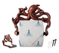 Porte-Rouleau de Papier Toilette décoratif en Fonte - Octopus Mural pour Salle de Bain - Kraken - Accessoire de Salle de Bain Nautique - Facile à Installer avec vis et Chevilles incluses - Cuivre et