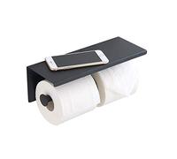 Porte-Rouleau de Papier Toilette en Acier Inoxydable avec étagère Murale pour Salle de Bain (Noir, Double tête)