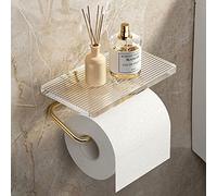 Porte-rouleau de papier toilette en alliage d'aluminium - Plateau en acrylique - Accessoires de salle de bain - À suspendre au mur - Sans perforation - Doré