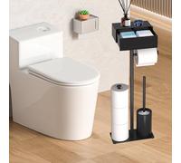 Porte-Rouleau De Papier Toilette, Support Brosse WC avec Tiroir De Rangement Porte Papier Toilette avec Brosse WC DéRouleur Papier sur Pied pour 4 Rouleaus