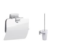 Porte-Rouleau de Papier Toilette tesa® klaam chromé, Solution adhésive Incluse, Garanti antirouille & Porte-Brosse WC tesa klaam à Fixation Murale