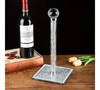 Porte-rouleau d'essuie-tout en diamant écrasé - Argent étincelant - Cristaux Swarovski - Hauteur : 31 cm - Distributeur de papier essuie-tout sur pied - Robuste, élégant, glamour - Luxueux