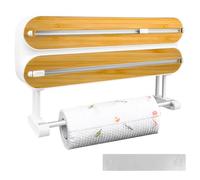 Porte-rouleau mural, 3 en 1, distributeur de film alimentaire, avec cutter, distributeur magnétique de film d'aluminium et conservation de la fraîcheur, avec porte-rouleau d'essuie-tout sans perçage